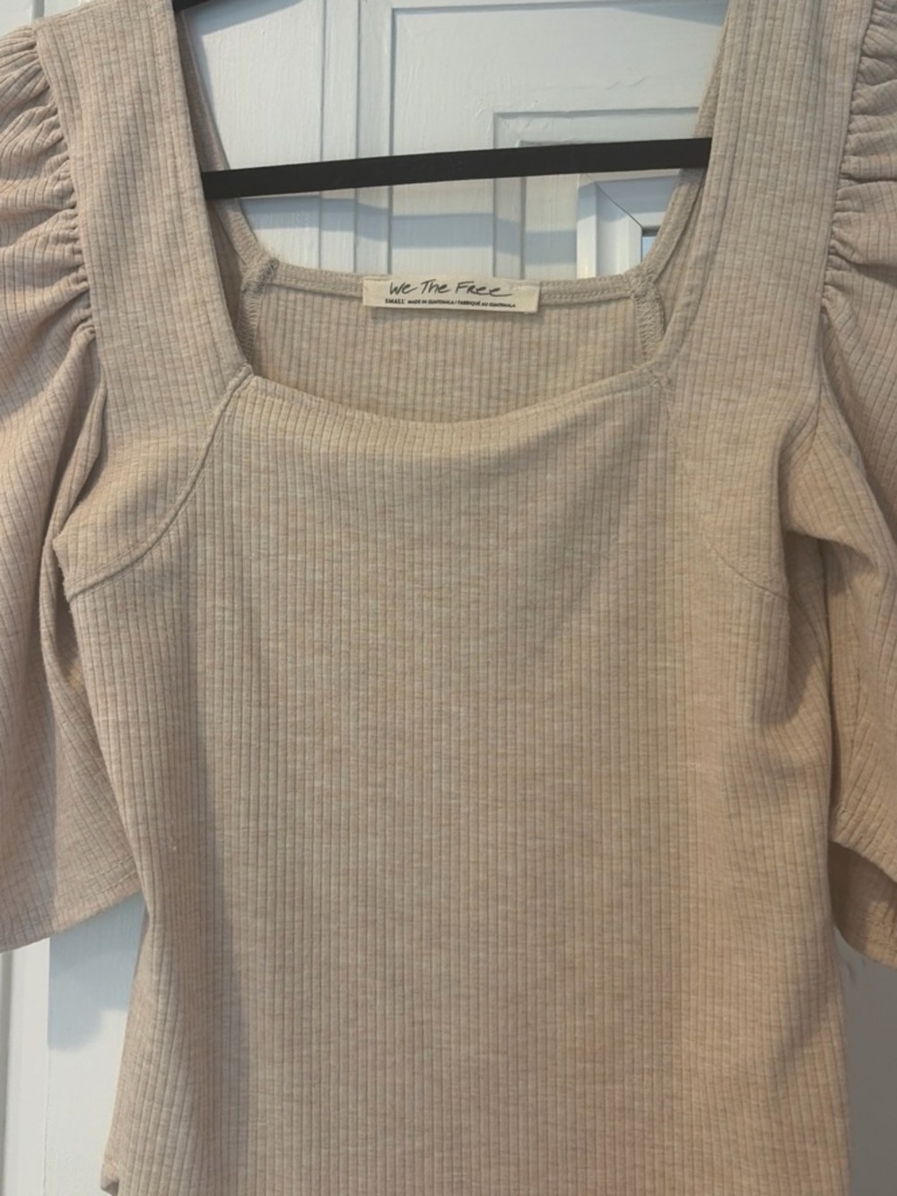Free People Beige Ribbed Square-Neck Top